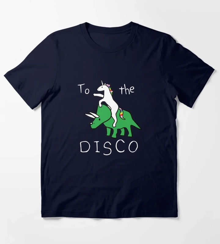 To The Disco white text Unicorn Riding Triceratops T-Shirt Navy