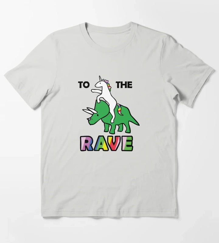 To The Rave Unicorn Riding Triceratops T-Shirt Light Grey