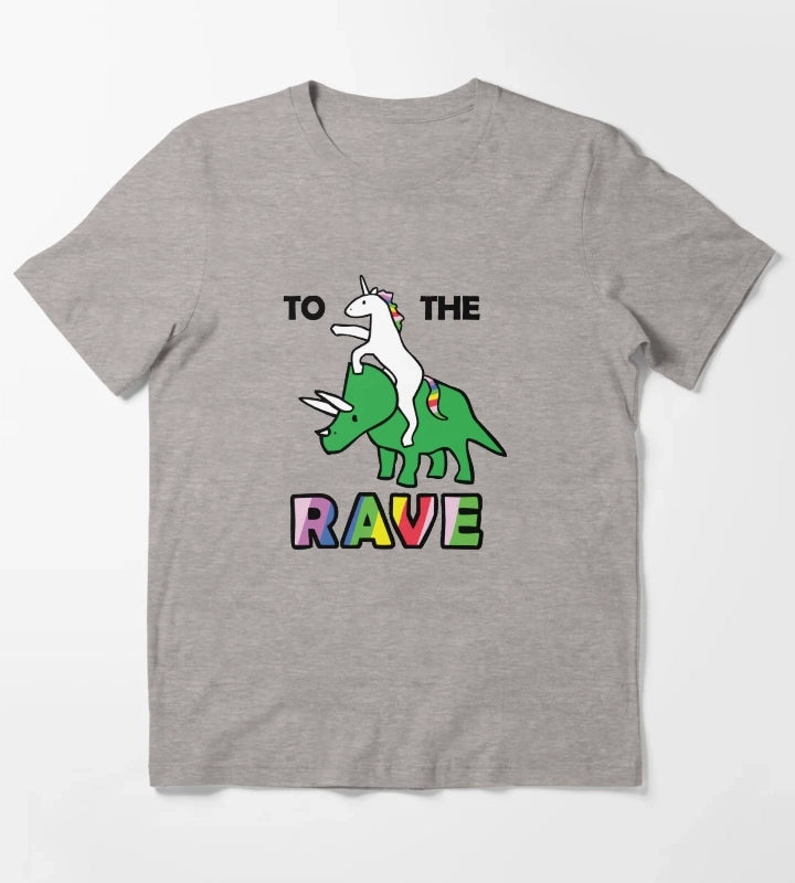 To The Rave Unicorn Riding Triceratops T-Shirt Heather Grey