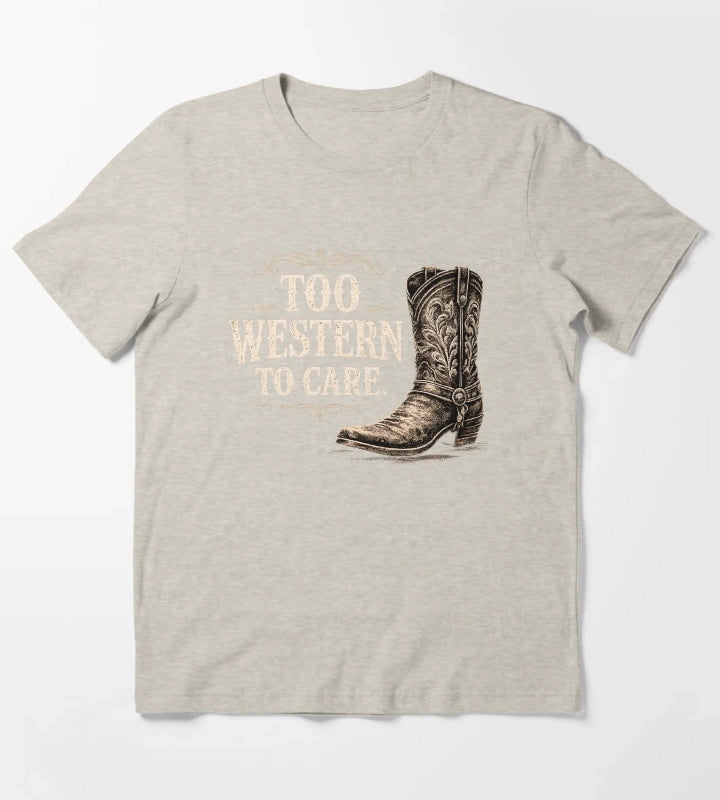 Too Western To Care Vintage Cowboy Boot Graphic for Dark Apparel T-Shirt Cream