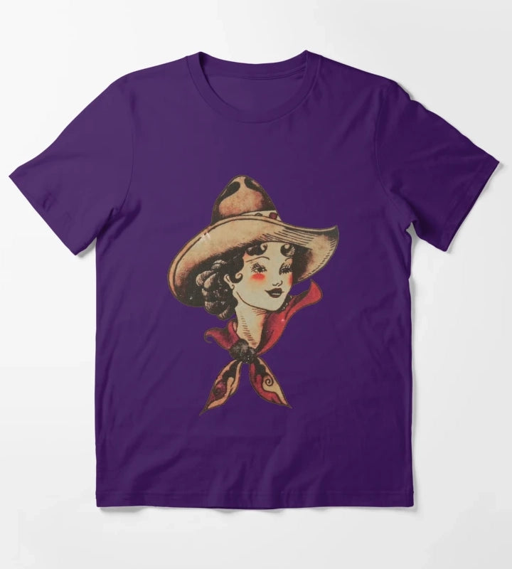 Traditional Pretty Cowgirl and Mandala Tattoo T-Shirt Purple
