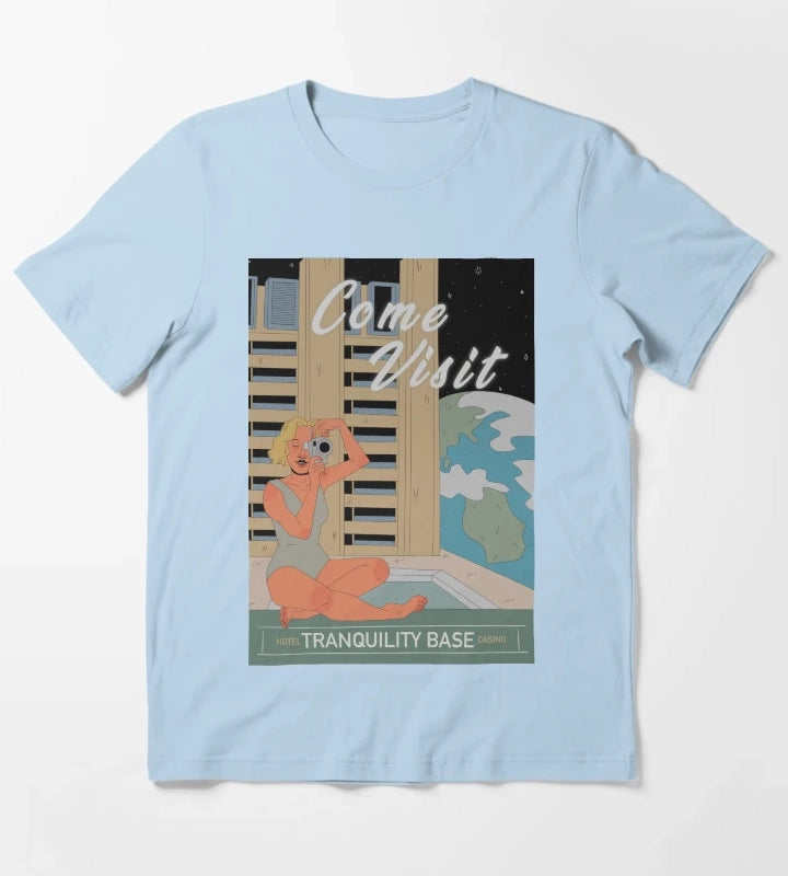 Tranquility base hotel and casino vintage poster T-Shirt Sky Blue