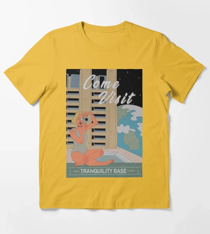 Tranquility base hotel and casino vintage poster T-Shirt Yellow