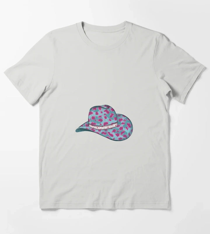 Turquoise Leopard Cowgirl Hat T-Shirt Light Grey