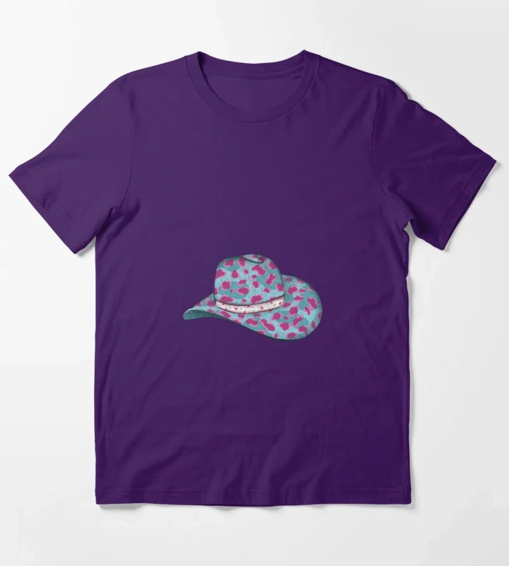 Turquoise Leopard Cowgirl Hat T-Shirt Purple
