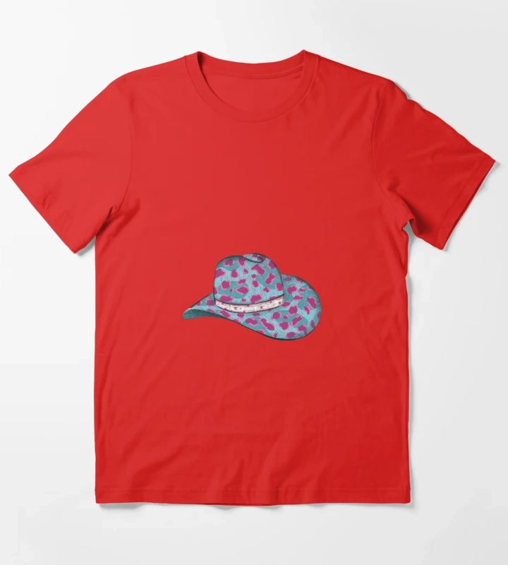 Turquoise Leopard Cowgirl Hat T-Shirt Red