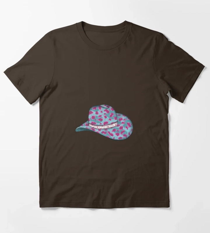 Turquoise Leopard Cowgirl Hat T-Shirt Brown