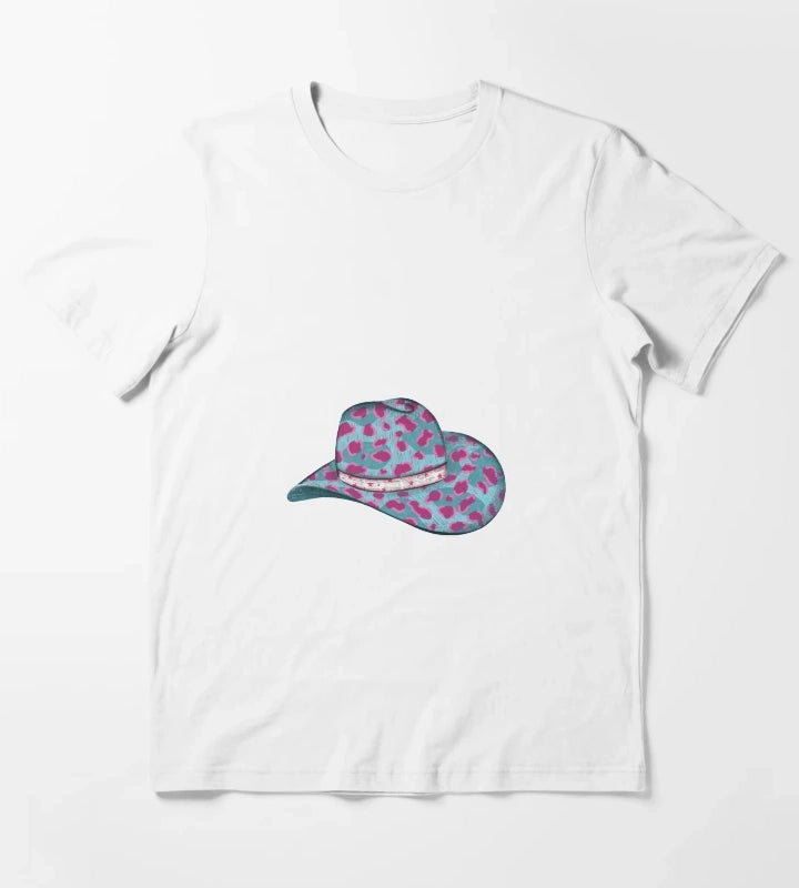 Turquoise Leopard Cowgirl Hat T-Shirt White