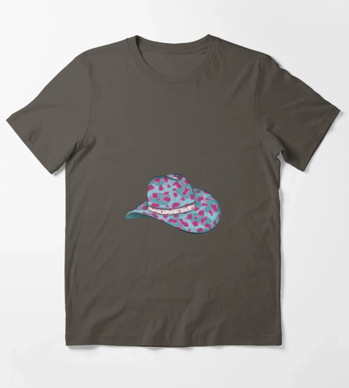 Turquoise Leopard Cowgirl Hat T-Shirt Dark Grey