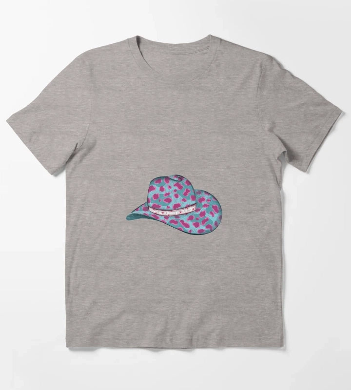Turquoise Leopard Cowgirl Hat T-Shirt Heather Grey