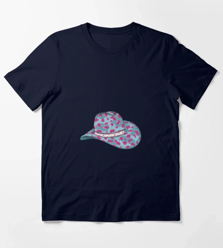 Turquoise Leopard Cowgirl Hat T-Shirt Navy