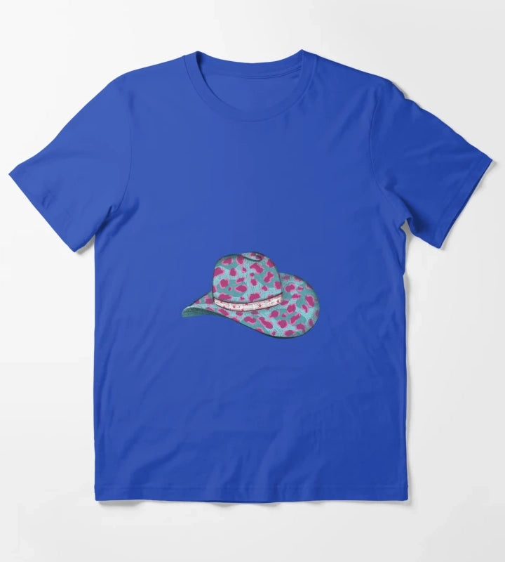 Turquoise Leopard Cowgirl Hat T-Shirt Blue