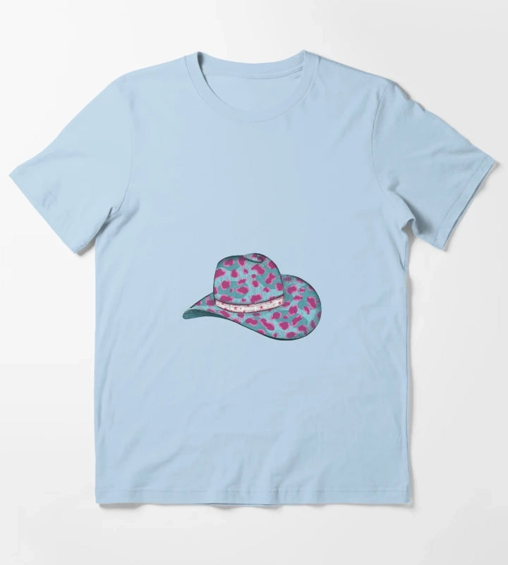 Turquoise Leopard Cowgirl Hat T-Shirt Sky Blue