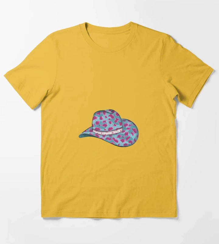 Turquoise Leopard Cowgirl Hat T-Shirt Yellow