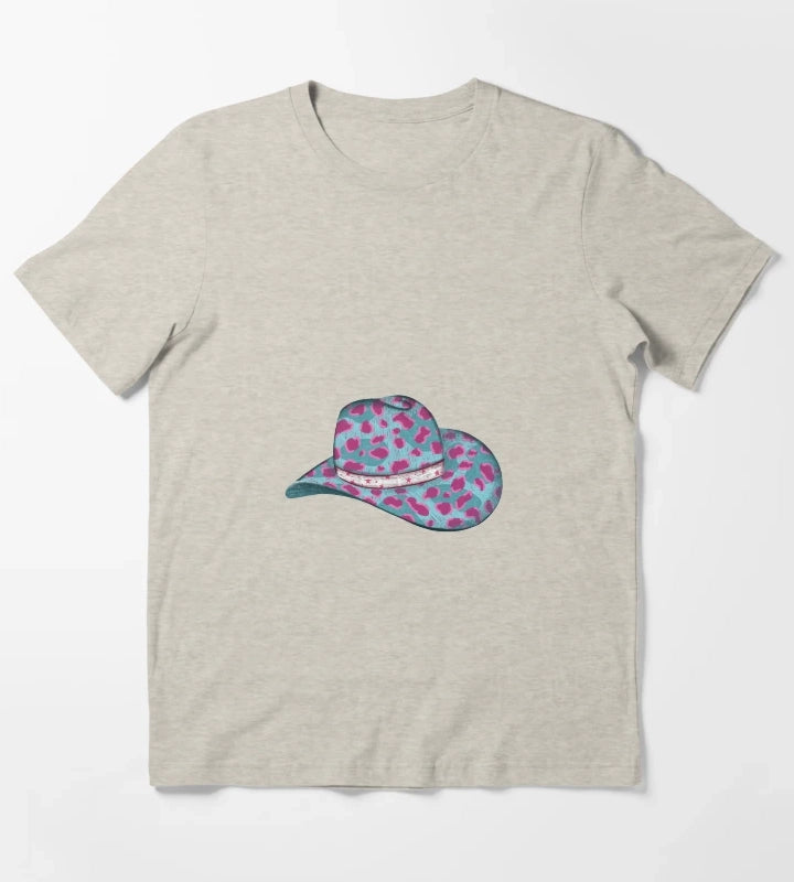 Turquoise Leopard Cowgirl Hat T-Shirt Cream
