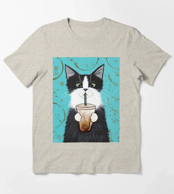 Tuxedo Cat with Iced Coffee T-Shirt Cream