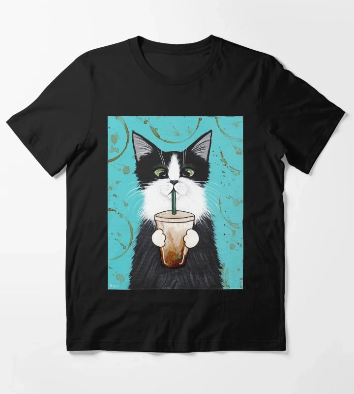 Tuxedo Cat with Iced Coffee T-Shirt