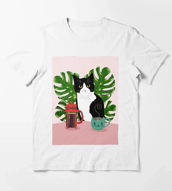 Tuxie Cat and Coffee T-Shirt White