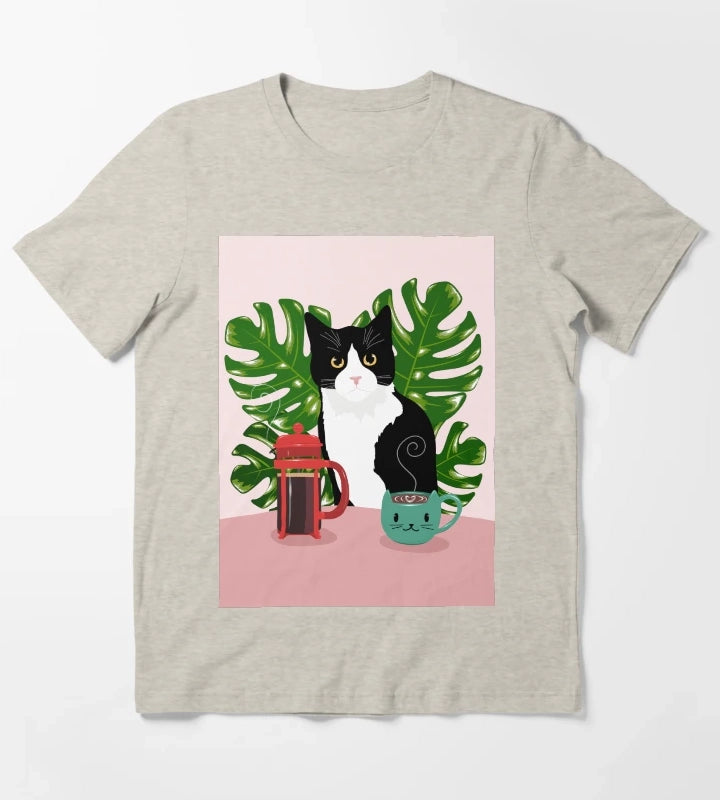 Tuxie Cat and Coffee T-Shirt Cream