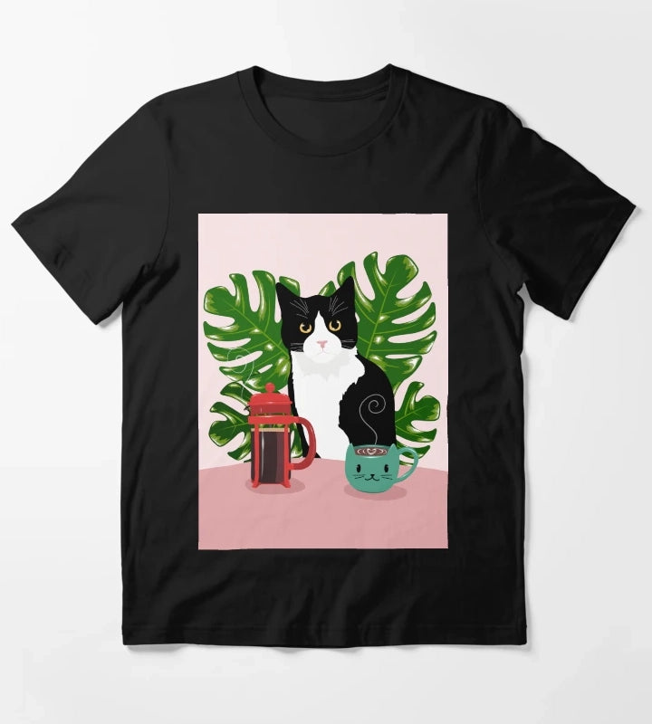 Tuxie Cat and Coffee T-Shirt