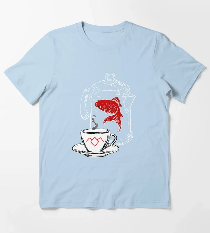 Twin Peaks A Fish In The Percolator Vintage Coffee Shop Print T-Shirt Sky Blue
