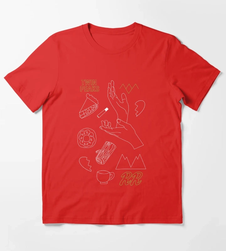 Twin Peaks Greetings Darn Good Coffee Outline Icons T-Shirt Red