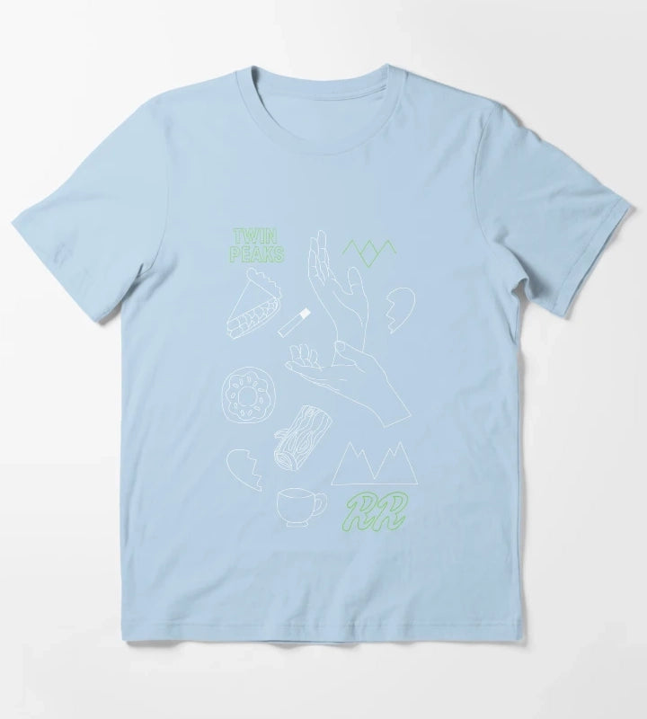 Twin Peaks Greetings Darn Good Coffee Outline Icons T-Shirt Sky Blue