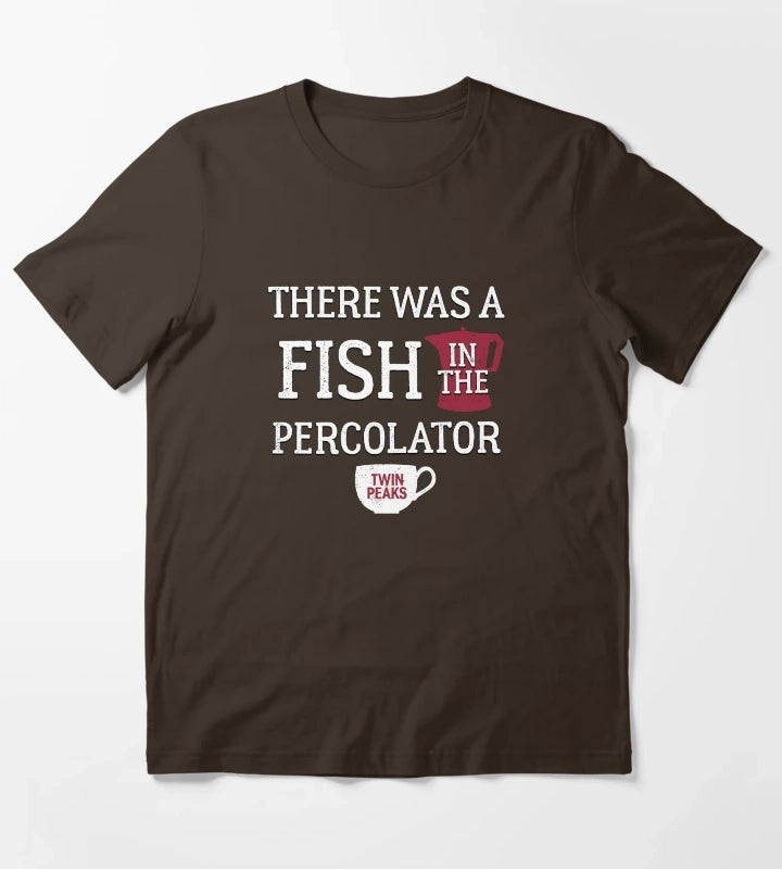 Twin Peaks There Was A Fish In The Percolator Vintage Coffee Mug Logo T-Shirt Brown