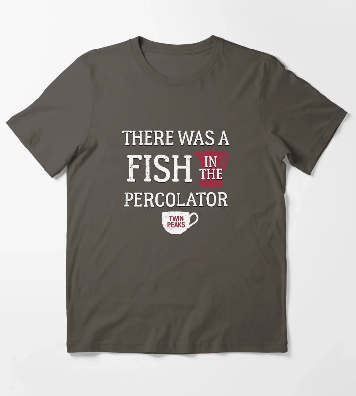 Twin Peaks There Was A Fish In The Percolator Vintage Coffee Mug Logo T-Shirt Dark Grey
