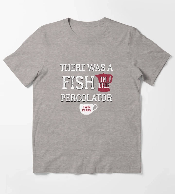 Twin Peaks There Was A Fish In The Percolator Vintage Coffee Mug Logo T-Shirt Heather Grey