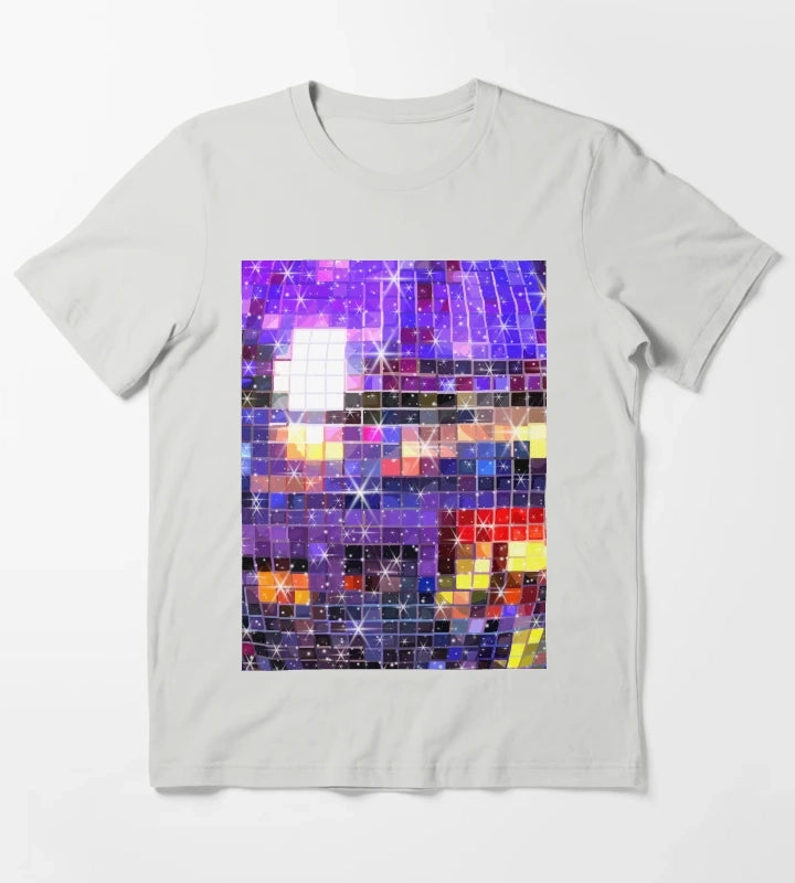 Twinkle 70s Disco Ball Pattern T-Shirt Light Grey