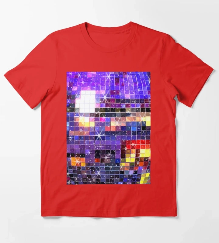 Twinkle 70s Disco Ball Pattern T-Shirt Red