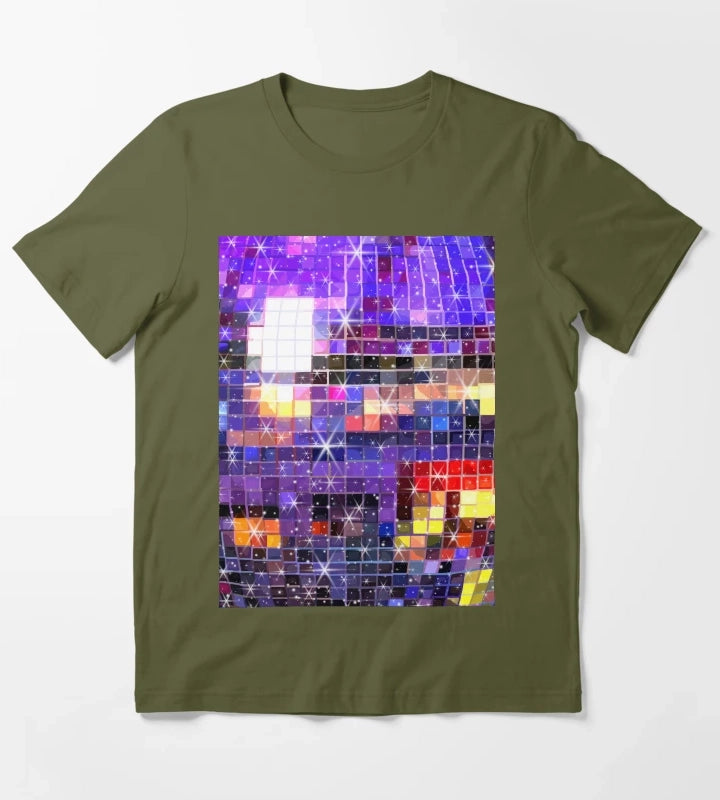 Twinkle 70s Disco Ball Pattern T-Shirt Olive Green