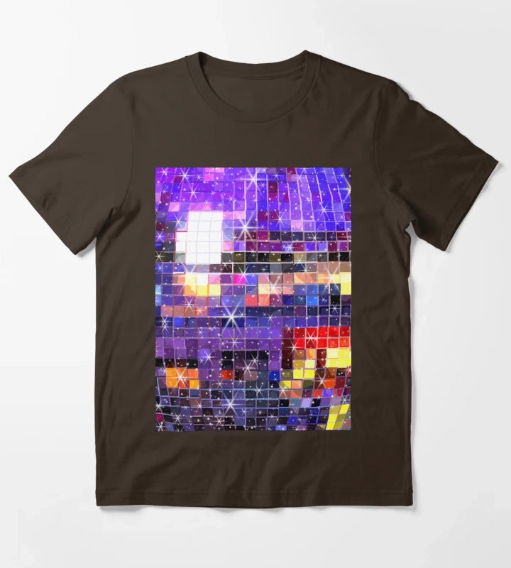 Twinkle 70s Disco Ball Pattern T-Shirt Brown