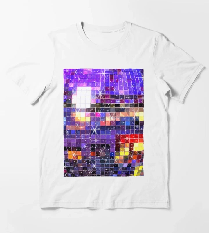 Twinkle 70s Disco Ball Pattern T-Shirt White