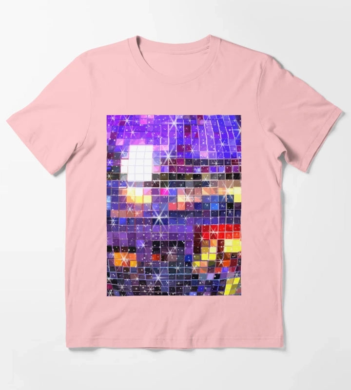 Twinkle 70s Disco Ball Pattern T-Shirt Dark Grey