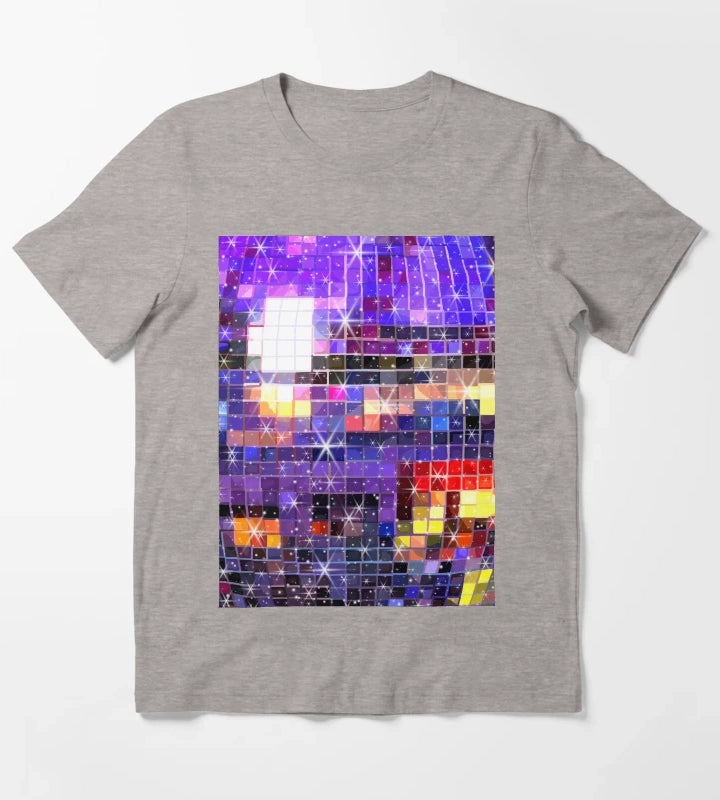 Twinkle 70s Disco Ball Pattern T-Shirt Heather Grey