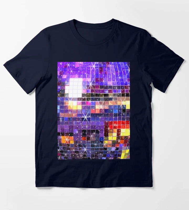 Twinkle 70s Disco Ball Pattern T-Shirt Navy