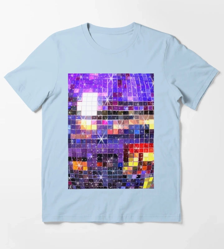 Twinkle 70s Disco Ball Pattern T-Shirt Sky Blue