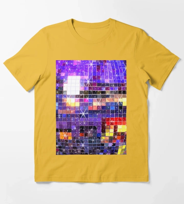 Twinkle 70s Disco Ball Pattern T-Shirt Yellow
