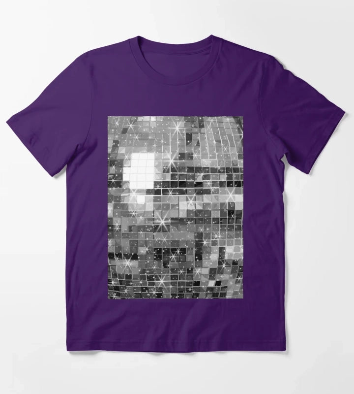 Twinkle Silver Disco Ball All Over Pattern T-Shirt Purple