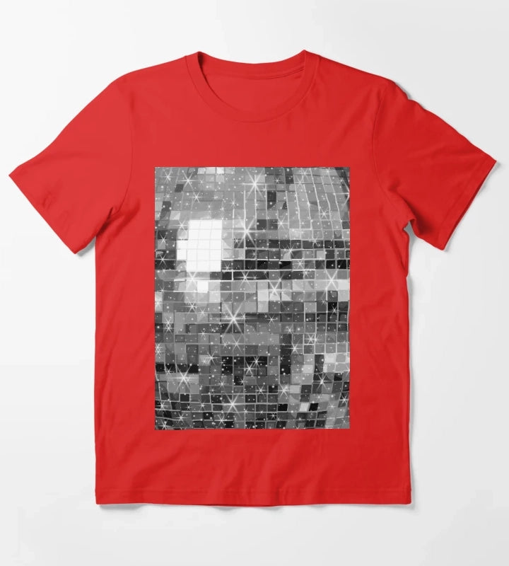 Twinkle Silver Disco Ball All Over Pattern T-Shirt Red