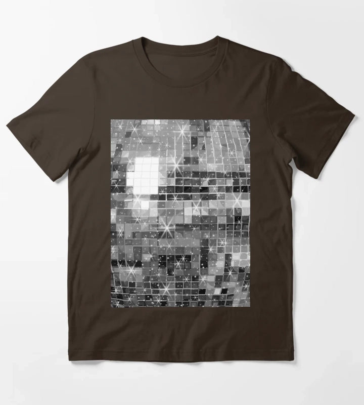 Twinkle Silver Disco Ball All Over Pattern T-Shirt Brown