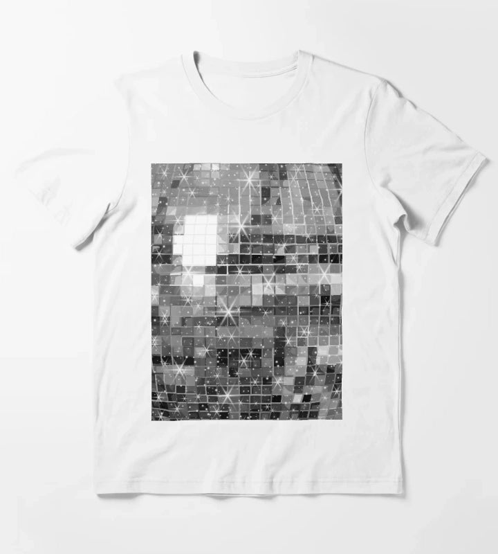 Twinkle Silver Disco Ball All Over Pattern T-Shirt White