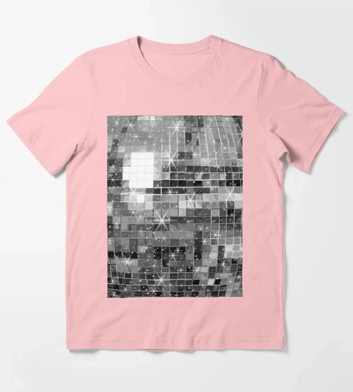Twinkle Silver Disco Ball All Over Pattern T-Shirt Dark Grey