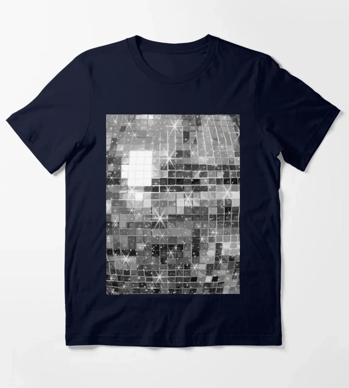 Twinkle Silver Disco Ball All Over Pattern T-Shirt Navy