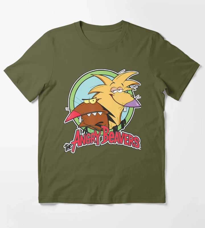 Two Grumpy Forest Animal Friends T-Shirt Olive Green