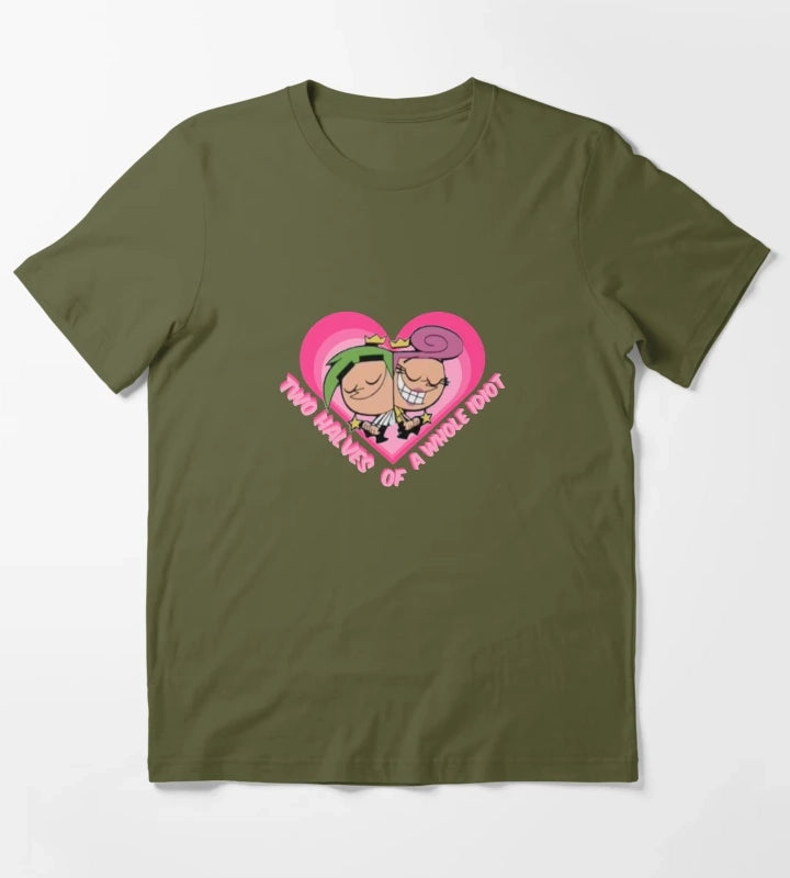 Two Halves of a Whole Idiot Cosmo and Wanda Fairly Odd Parents T-Shirt Olive Green