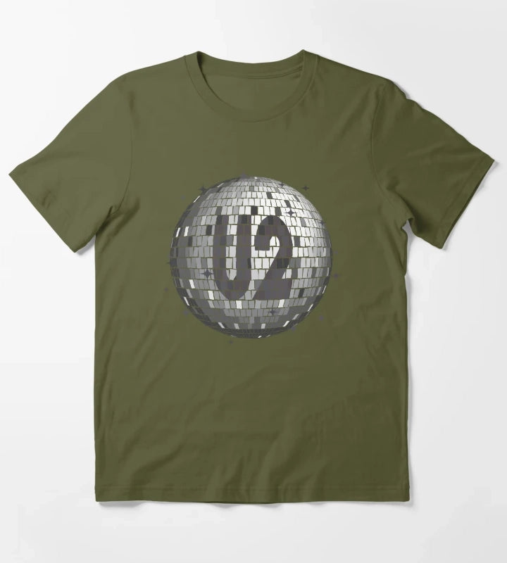 U2 Disco Ball Mono Bono TShirt T-Shirt Olive Green