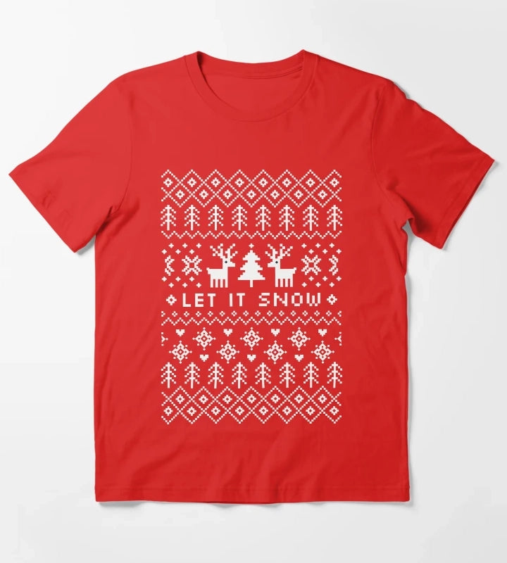 Ugly Christmas Sweater Let it Snow T-Shirt Red